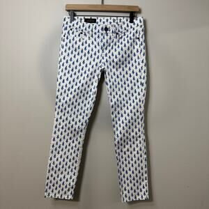 J. Crew White & Blue Thistle Print Toothpick Jeans Size 27 Ankle Floral Greece